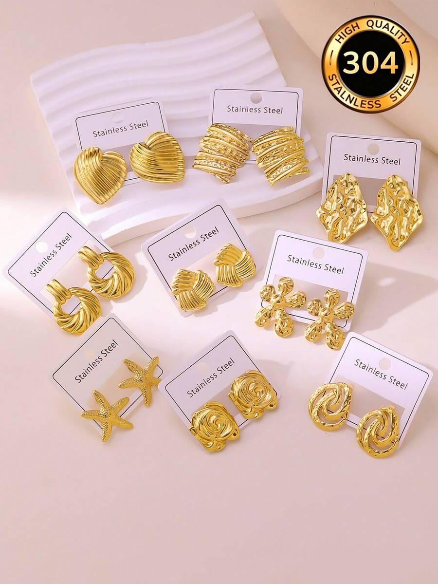 Elegante y lujoso set de aretes de presión de aceite, hecho de acero inoxidable de alta calidad, adecuado para uso diario, bodas, fiestas, vacaciones y regalos para el Día de la Madre