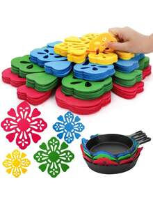 1 Pack Multicolor Flower Felt Pot Separators, 2mm Thick Anti-Scratch Pan Protector Pads, Heat Resistant Non Slip Felt Coasters, Reusable Cookware Divider For Stacking Pots Bowls Pans, Kitchen Storage Protection - Multicolor - View 4