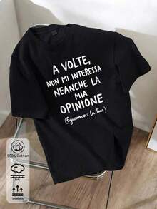 -Women's Shirt, 100% Cotton, White, Short Sleeves, With Italian Slogan Print, Size, New Style For Spring/Summer/Autumn/Winter, Women's Sportswear, Soft And Breathable, Suitable For Holidays. - White 9 - View 10