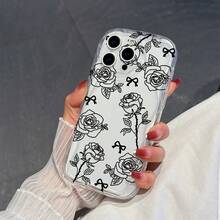 1 chiếc ốp lưng điện thoại chống rơi toàn thân bằng chất liệu TPU tối giản, họa tiết hoa hồng nơ, trong suốt, màu kem, tương thích với iPhone, Honor. - Trong sáng - Xem 3
