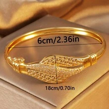1 chiếc vòng tay mạ vàng đính đá Cubic Zirconia, kiểu dáng hở, trang sức thanh lịch dành cho nữ, phù hợp đeo hàng ngày và dự tiệc. - Vàng - Xem 6