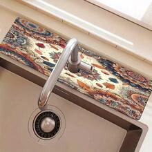 1pc Bohemian Pattern Printed Faucet Mat, Durable Polyester, Quick Drying, Easy To Clean, Suitable For Kitchen And Bathroom, Easy To Install, Daily Decor, Gift, Bathroom Mat, Durable Faucet Mat, Faucet Accessory - Multicolor - View 9