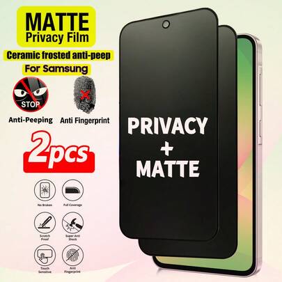 ZYONS 2pcs Matte Privacy Screen Protector Film, Compatible With Galaxy A57 A35 A27 A07 A17 A56 A36 A26 A16 A06 A55 A35 A25 A15 A05 A05S A54 A34 A24 A14 A04 A53 A33 A23 A13 | Made Of TPU Soft Film (Not Tempered Glass Ceramic Film), Anti-Glare Matte, Anti-Fingerprint, Privacy Protection, Anti-Shatter, Phone Case Friendly | Privacy Function Ensures Screen Content Only Visible From The Front, Phone Accessories, Suitable For Smartphones, Protector Phone, Phone Case Friendly, For Phone
