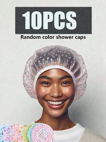 [Jumlah] Pcs/Set Topi Mandi Tahan Air Warna & Motif Acak, Topi Mandi Tebal yang Dapat Digunakan Kembali untuk Wanita, Perlengkapan Spa & Salon Rambut - Tipe dasar - View 6