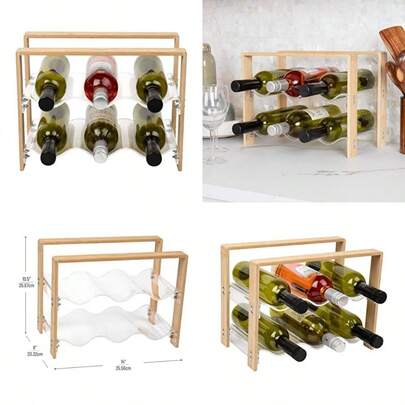 Wine Rack Kitchen Decor Countertop Organizer Apartment Essential Storage Acrylic 14" L X 8" W X 10.5" H Brown