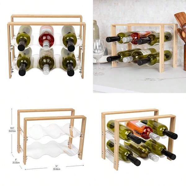 Organizador de vino para decoración de cocina, organizador de encimera, almacenamiento esencial para apartamento, acrílico 35.56 cm L x 20.32 cm A x 26.67 cm H, marrón