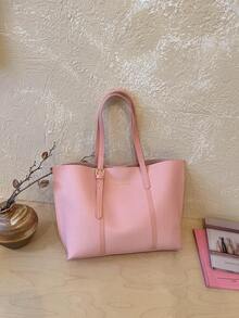 Large Capacity Handbag For Women, New Minimalist Fashion Versatile Commuter Shoulder Tote Bag - Pink - View 10