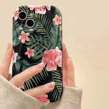 1 unidad Flores tropicales hojas palmeras fondo blanco Funda para iPhone 17 pro max, material suave TPU, diseño de borde ondulado crema elegante y moderno, protección completa de cámara antigolpes, resistente a rasgos y desgaste diario, ventilada y disipadora de calor sin calentamiento, antipolvo y resistente a la suciedad, funda ideal para uso diario, desplazamientos y viajes - Negro - Ver 2