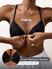Women's Fashion Lace Back Underwire Bra - Front Closure, Lift, Comfortable Back Shaping, Suitable For Daily Wear And Fashionable Outfits - Black - View 1