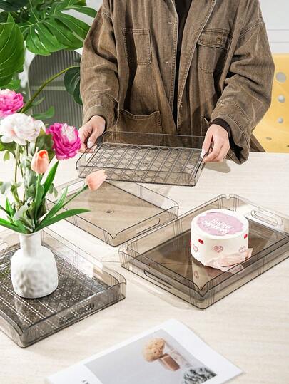 1 Set Multi-Color & Multi-Size Options, Ins Style Tray With Handle, For Holding Food, Snacks, Beverages, Sushi, Steak, Pizza, Desserts, Cakes, Breads, Breakfast Tray, Coffee Tray, Tea Tray, Charcuterie Board, Rectangular Service Tray, Cafe Dessert Tray, Storage Dish, Cake & Snack Plate, Unbreakable Plastic PET Material