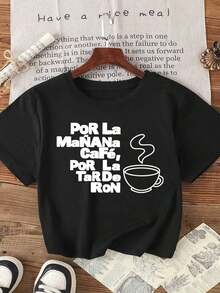1 pcsCamiseta de cuello redondo de manga corta de unicolor versátil y casual, blanca de verano180g 100% Cotton - Negro - Ver 11