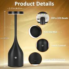 1/2PCS Rechargeable Wine Bottle Table Lamp, Dimmable LED Night Light With Adjustable Color Temperature, Creative Cordless Decorative Lamp For Bedroom, Dining Room, Patio, Bedside And Desktop Decor - Black - View 5
