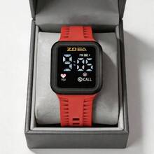 ZOEA Men's LED Touchscreen Watch, Waterproof Silicone Strap, Sporty And Casual Design - Red With Black Shell - View 5