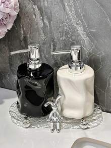 1pc Luxury Ceramic Refillable Soap Dispenser, 13oz Capacity For Hand Wash Or Dish Soap, Countertop Bathroom Accessory, Home Decor - Multicolor - View 3