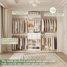 White Adjustable Closet Organizer System 4.2-8.8 FT, Walk-In Closet With 2 Wooden Drawers, Shelves & Hanging Rods, Fits 60-96 Inch Built-In Closet Tower - White - View 5