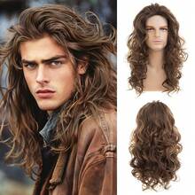 Long Brown Curly Wave Wig For Men Daily Use - Multicolor - View 10