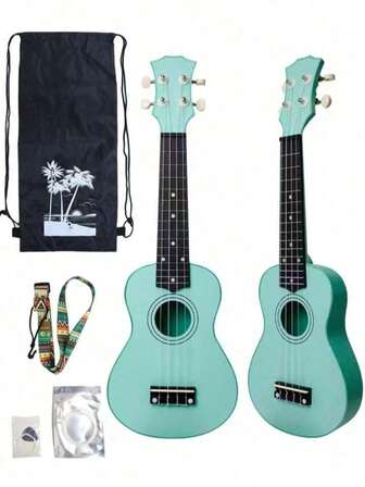 21-Inch Glossy Wooden Ukulele Starter Kit, Complete Adult Accessories, Eucalyptus Series, Rainbow Colors, Glossy Design, Ideal As A Christmas Gift For Family