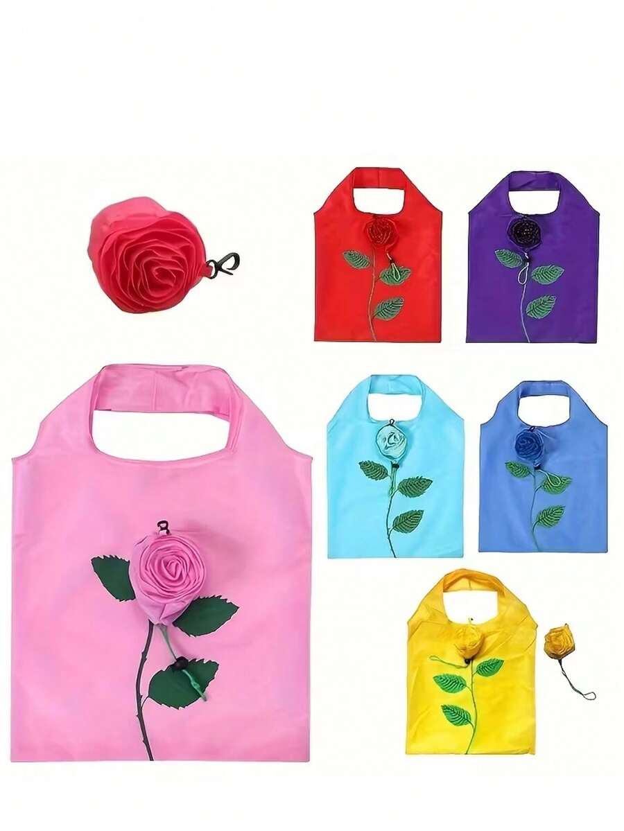 Bolsa de compras con forma de rosa, bolsa de compras floral, bolsa de compras portátil, bolsa reutilizable plegable con forma de rosa, bolsa de compras plegable, bolso portátil lindo, adecuado para artículos de primera necesidad, comestibles, compras, viajes y oficina - Varios estilos - Ver 1