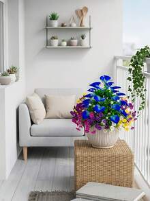 5 ramos de lirio de cala azul artificial, flores de campanilla de colores mixtos, estilo granja americana - resistente a los rayos UV, arbusto de floración de primavera de plástico, no se desvanece - adecuado para decoración del hogar, porche, alféizar de la ventana, maceta, jardín del hogar, decoración de patio, decoración interior/exterior, decoración de primavera/verano - Multicolor - Ver 9