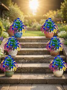 5 ramos de lirio de cala azul artificial, flores de campanilla de colores mixtos, estilo granja americana - resistente a los rayos UV, arbusto de floración de primavera de plástico, no se desvanece - adecuado para decoración del hogar, porche, alféizar de la ventana, maceta, jardín del hogar, decoración de patio, decoración interior/exterior, decoración de primavera/verano - Multicolor - Ver 4