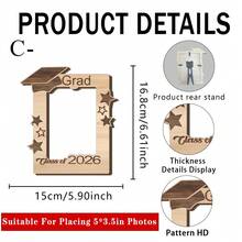 1/2pcs Wooden Graduation Photo Frame. 2026 Graduate Cap & Star Design Fits 5x3.5 Inch Photo, University Party, Gift, Souvenir, Living Room Decor Woodcraft Photo Stand Memorabilia. - Multicolor - View 14