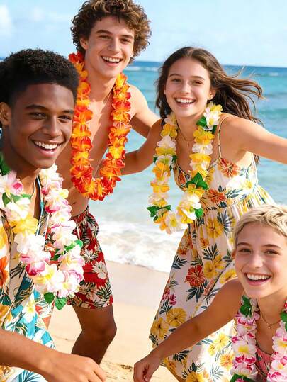 Vòng hoa nhiệt đới số lượng lớn để trang trí tiệc, vòng hoa Hawaii đầy màu sắc phù hợp cho tiệc bãi biển Hawaii dành cho người lớn.