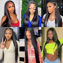 8-34 Inch 13x4 Invisible Lace Front Wig, 200% Density Pre-Plucked Natural Hairline Mixed Texture Brazilian Straight Natural Color Glueless Lace Front Wig For Women, Suitable For Party, Holiday, Daily Use - Natural & Black - View 10