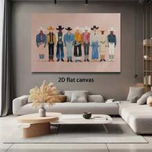 Enmarcado [2D Plano] Un  en lienzo  de varios tamaños con arte mural de mezclilla, estampados de moda western, decoración para sala de estar, rodeo de mezclilla rosa, arte para dormitorio, decoración western y arte ranchero. - Enmarcado - Ver 1