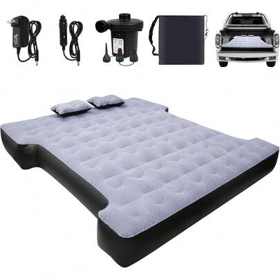 Car Mattress, Camping Pickup Truck Mattress, Pickup Truck With Pump And Two Pillows - Flocking And PVC, Sleeper Bed Home, Outdoor And Travel