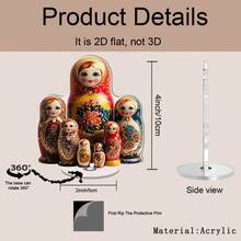 1 Mô hình búp bê Matryoshka Nga - Bản sao 2D phẳng của búp bê Matryoshka truyền thống với họa tiết đỏ và vàng đặc trưng, có thể xoay 360°, chất liệu acrylic, không cần điện, thích hợp sử dụng ngoài trời, thích hợp cho Giáng sinh, Lễ Phục sinh, Đám cưới, Sinh nhật - Quà tặng văn hóa Nga - A - Xem 4