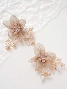 1Pc Delicate Mesh Flower Button Cover & Cufflink Alternative, Detachable Organza Floral Button Clip For Women, Beaded Tassel Shirt/Dress Button Decoration, Elegant Handmade Button Cover For Wedding, Prom, Evening Party, Bride Accessory & Thoughtful Gift - Flowers - View 15
