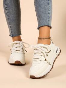 New Round Toe Lace-Up Color Block Versatile Fashion All-Match City Outdoor Casual Sports Shoes For Women - White - View 3