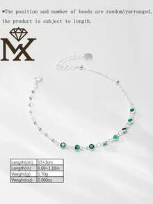 1 chiếc vòng tay bạc 925 cao cấp Niche, khảm đá Cubic Zirconia màu xanh lá cây tinh tế, thích hợp để đeo hàng ngày, hẹn hò và đi chơi, giúp thể hiện vẻ thanh lịch. - Bạc - Xem 3