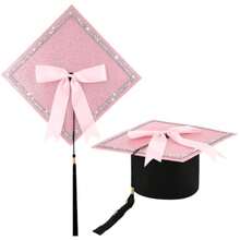 Dunzoom Rhinestone Graduation Cap With Tassel Bow Glitter Graduation Hat For Class Of 2026 Graduate Ceremony Adult Party Gift - Pink - View 1