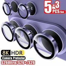 合金镜头保护膜，适用于三星 Galaxy S26/S25/S24/S23/S22 Ultra Plus FE/A05S/A06/A14/A15/A16/A24/A25/A34/A35/A37/A54/A55/A57，易于安装，独立金属镜头保护膜，高清钢化玻璃镜头盖，手机配件，母亲节生日礼物 - 金色 - 查看 5