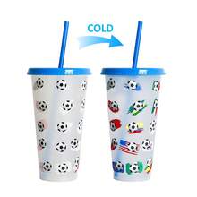 New Plastic Cup For The Football World Cup, Temperature Sensitive, Changes Color When Cold, Single-Layer Drinking Cup. - Rose Red Lid - View 10