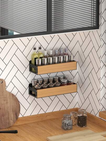 Kitchen Storage Set - Large Capacity, No-Drill Wall & Refrigerator Organizer For Spices, Beverages & More - Durable, Kitchen Finish