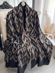 1 pezzo Elegante sciarpa con motivo geometrico jacquard e fili dorati, versatile scialle per ambienti climatizzati, accessorio per abbigliamento primaverile/autunnale, adatto per uso quotidiano - Multicolore - Visualizzare 12