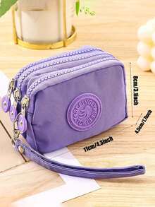 1 chiếc ví đựng tiền xu ba khóa kéo bằng nylon kiểu cổ điển - Ví nhỏ unisex phù hợp đựng tiền mặt, thẻ, tiền xu, phụ kiện thời trang, có thể giặt máy, không thêu, không bị ố vàng. - Nhiều màu - Xem 7