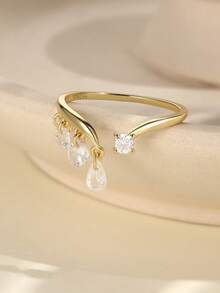 EleRunis 1 chiếc nhẫn bạc 925 cổ điển đính pha lê và kim cương, kiểu dáng tua rua, có thể điều chỉnh kích thước, dành cho con gái, thể hiện tình yêu của con gái với mẹ, thích hợp làm nhẫn cưới hoặc nhẫn đính hôn. - Vàng - Xem 8