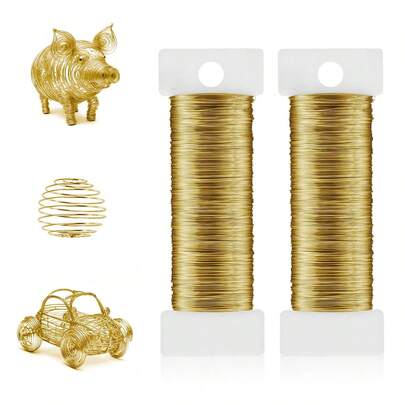 Nogeqi 2 rollos de alambre de artesanía flexible, alambre de metal delgado para hacer joyas, envolver pendientes, esculpir y manualidades DIY, color dorado (0,3 mm, 50 m)