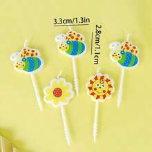5pcs Creative Cartoon Bee Candles, Cake Decoration Cute Smiling Face Sun Candles, Flower Candles, Birthday Celebration Baking Plug-Ins - View 3