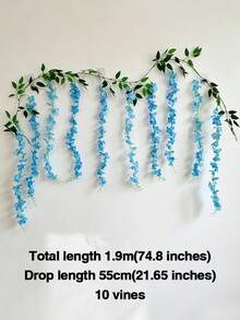 1pc 10 Stems 190cm/74.8in Artificial Wisteria Vine Garland In Blue, Purple, White, Pink, Yellow, Suitable For Wedding Arch, Party, Garden, Home Decor, Holiday Gift. Wedding Decoration, Beautiful Room Decor, Home Decor, Valentine's Day, Birthday, Graduation Gift - Baby Blue - View 10