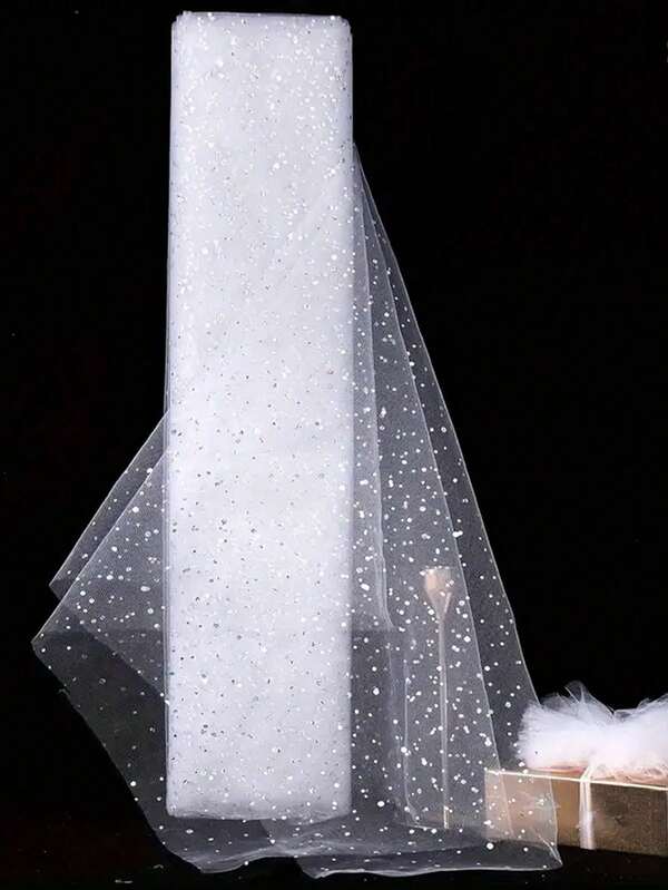 1/5/10 Yards White Glitter Tulle Fabric Rolls For DIY Tutu Skirt Gift Bow Wedding Party Tulle Dress Table Skirt Decorations Sewing Crafts - White