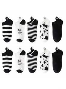 5/10 Đôi tất cổ ngắn unisex họa tiết sọc bò đen trắng, thiết kế hoạt hình dễ thương, thích hợp mặc hàng ngày, mọi mùa. - Nhiều màu - Xem 11