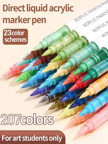 9-Color Set, New 288-Color Professional Set, 207-Color Direct Liquid Acrylic Paint Markers, Soft Tip Large Capacity Ink, Uniform Color, Odorless, Opaque, Suitable For Stone, Glass, Ceramic, Easter Eggs, Metal, Woodcraft Stationery, Student Watercolor Pens, Dual-Tip Oil-Based Markers For Art Students, Paintbrushes For Elementary School Drawing Books, DIY Creation, Suitable For School Art Supplies, Back-To-School Essential - Sets - View 4