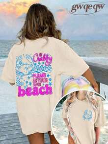 2026 Tropical Vacation OutfitsIf Crabby Please Return To The Beach Double Sided Crab Graphic Tee, Coastal Aesthetic Graphic Tees Women, Summer Fits F - 杏色 - 查看 10