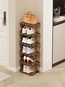 Foldable Shoe Rack, No Installation Required, Multi-Tier Storage, Home/Dorm Narrow Small Shoe Organizer - Brown - View 9