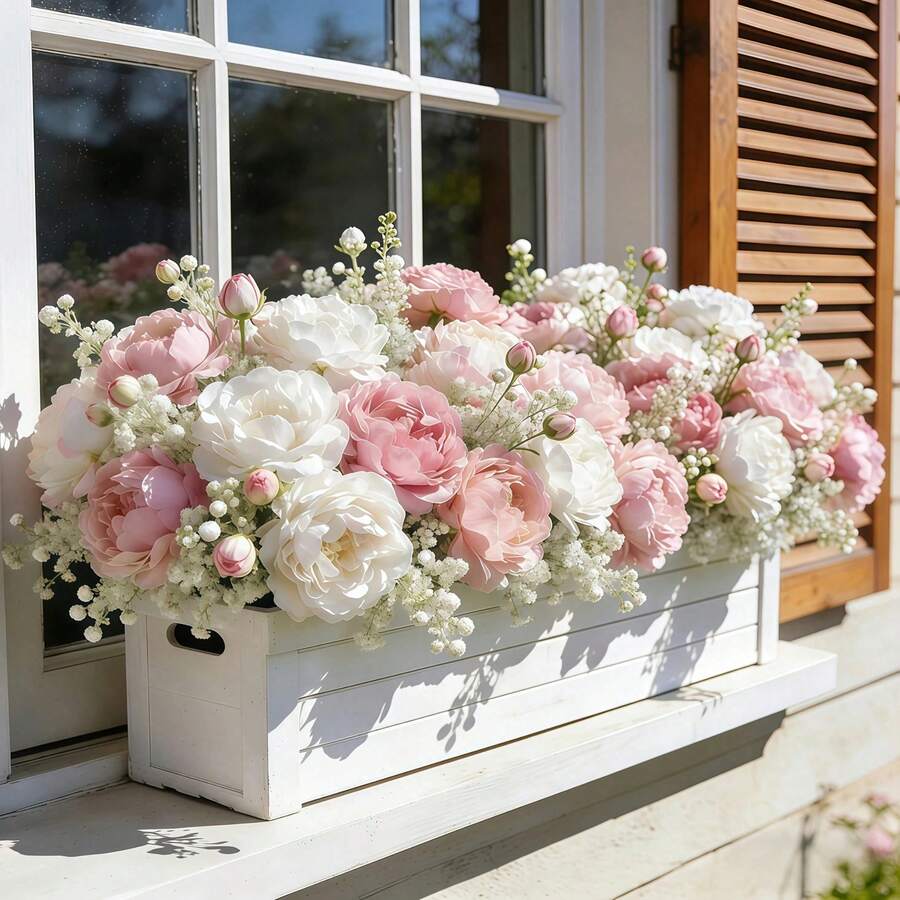 22pcs Artificial Peony Flowers With Gypsophila, White And Pink Peony Flowers Mixed With Gypsophila, Suitable For Home Decor, Photography Props, Wedding Decoration, Bridal Bouquet, Valentine's Day, Holiday Decoration, Artificial Flowers, Spring Decor, Home Office Decor, Floral Arrangement, Artificial Center Piece, Outdoor Garden Decor, Wedding Birthday Bride Gift Party Decoration - Multicolor - View 1