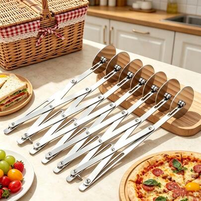 1pc Adjustable Dough Cutter, 3/5/7 Wheel Metal Slicer, Kitchen Accessory, Retractable Slicer, Pizza Cutter, Adjustable Pastry Cutter, Multifunctional Brownie Cutter, Pasta Cutter
